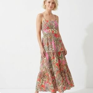 C&C California Women's Medium Tropical‎ Print Strapless Maxi Dress Linen Blend
